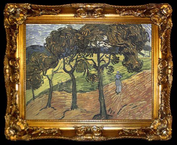 framed  Vincent Van Gogh Landscape with Tree and  Figures (nn04), ta009-2